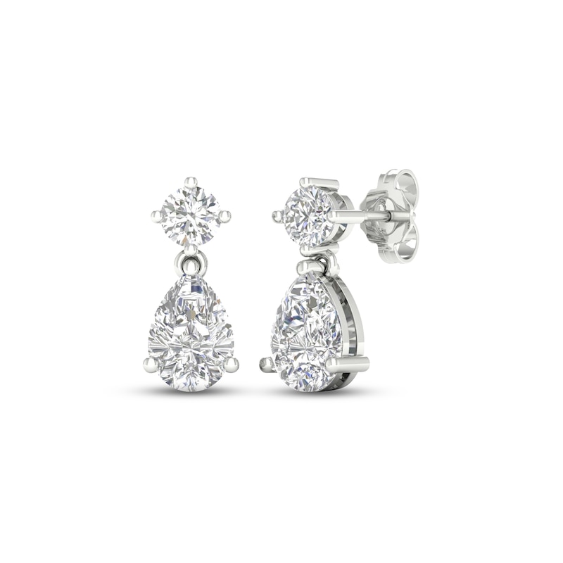 Diamond Dangle Earrings 2-1/2 ct tw Pear & Round-cut White Gold Plated