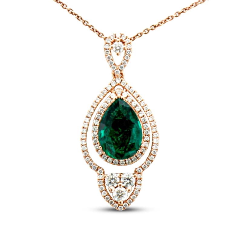Le Vian Couture Emerald Necklace 5/8 ct tw Diamonds Strawberry Gold Plated 18"