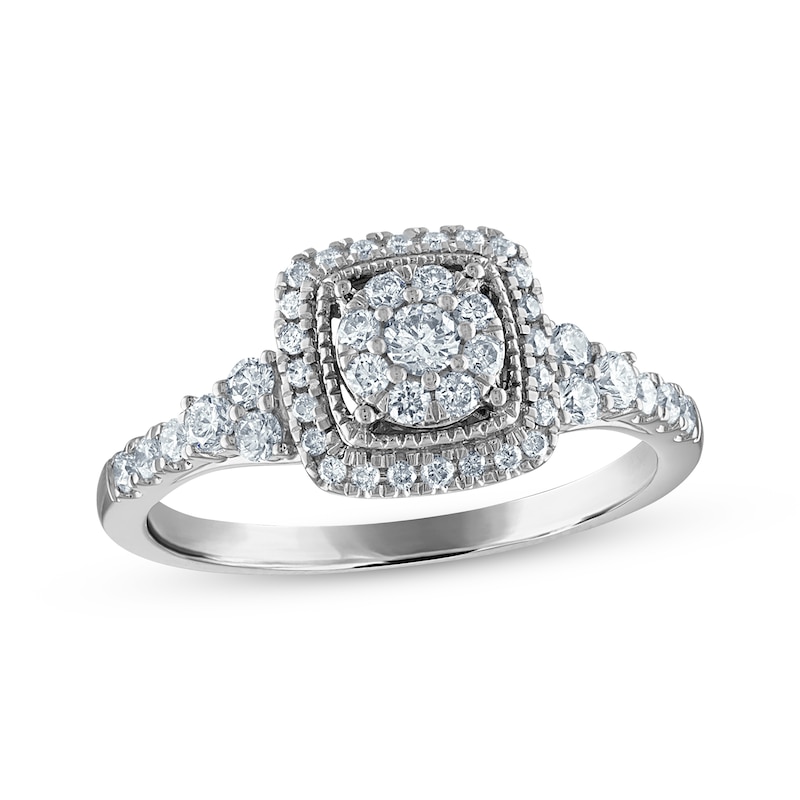 Round-Cut Diamond Cushion Frame Engagement Ring 1/2 ct tw White Gold Plated