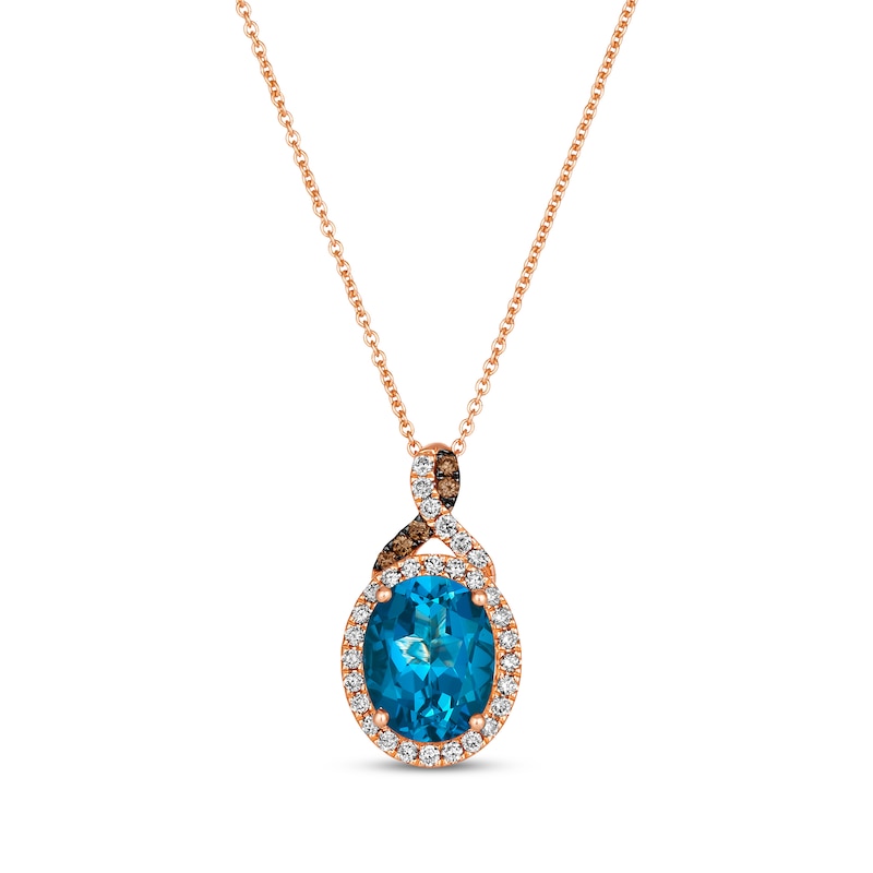 Le Vian Chocolate Twist Oval-Cut Blue Topaz Necklace 1/4 ct tw Diamonds Strawberry Gold Plated 19”