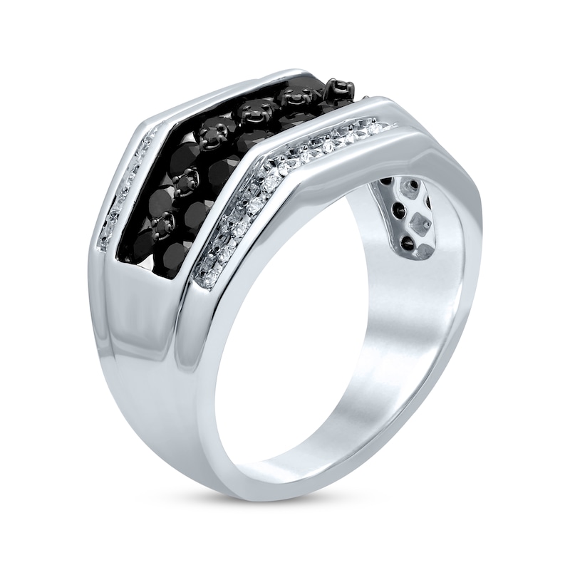 Men's Black & White Diamond Ring 2 ct tw Round-cut White Gold Plated