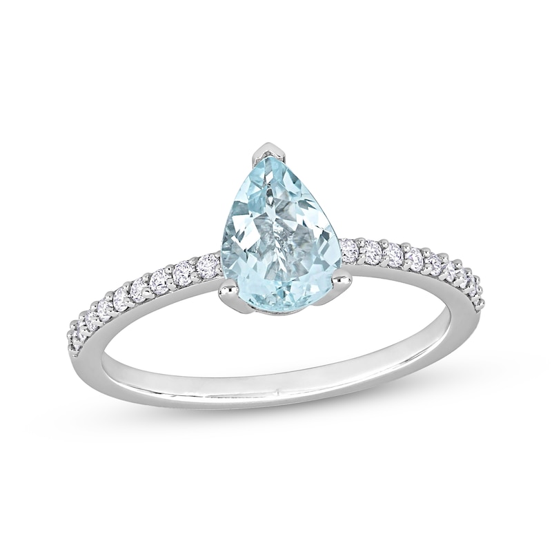 Pear-Shaped Aquamarine Engagement Ring 1/8 ct tw Diamonds White Gold Plated