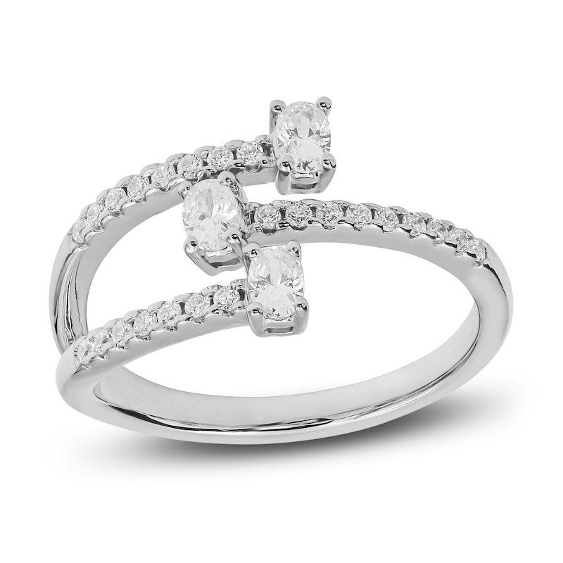 Diamond Three-Stone Deconstructed Ring 1/2 ct tw Oval & Round-cut White Gold Plated