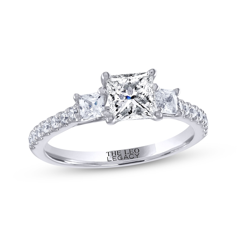 THE LEO Legacy Lab-Created Diamond Princess-Cut Three-Stone Engagement Ring 1-1/2 ct tw White Gold Plated
