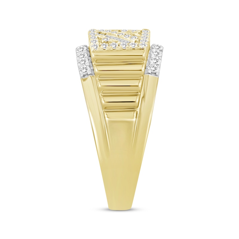 Men's Baguette & Round-Cut Diamond Diagonal Ring 1 ct tw Yellow Gold Plated