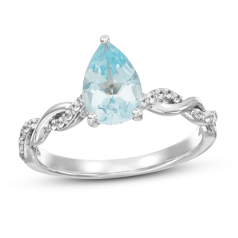 Aquamarine Engagement Ring 1/10 ct tw Diamonds White Gold Plated