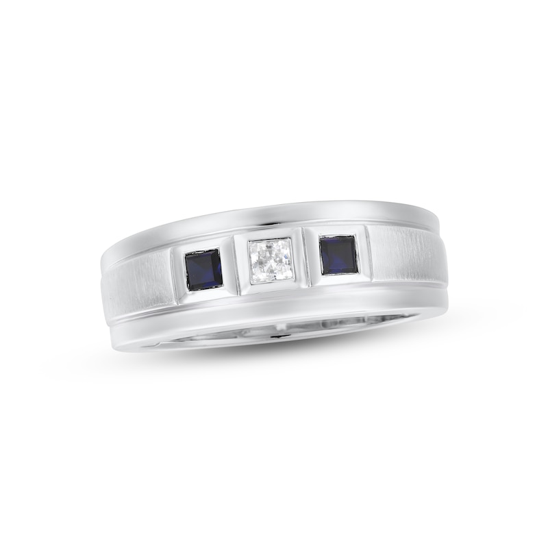 Men's Diamond & Blue Sapphire Wedding Band 1/10 ct tw Square-cut White Gold Plated