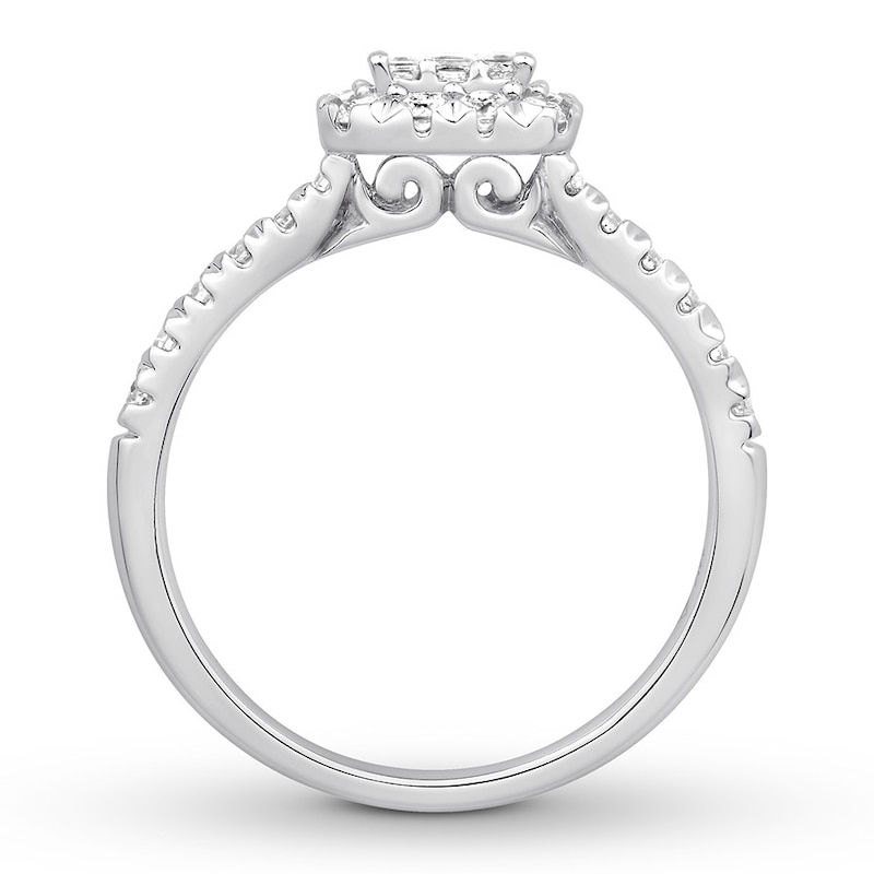 Diamond Engagement Ring 3/4 ct tw Princess & Round White Gold Plated