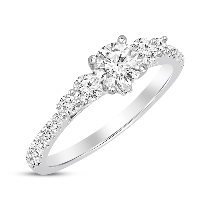 Round-Cut Diamond Five-Stone Engagement Ring 7/8 ct tw White Gold Plated