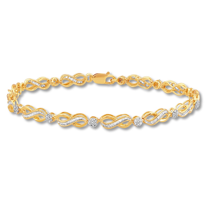 Diamond Infinity Bracelet 1 cttw Baguette & Round Yellow Gold Plated