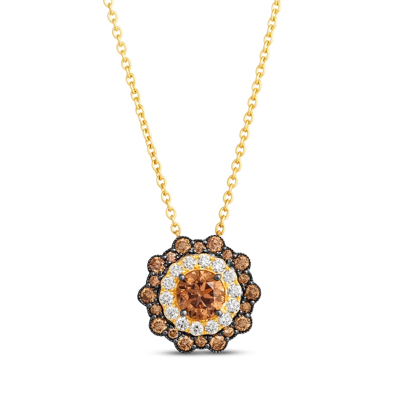 Le Vian Diamond Flower Necklace 1-1/3 ct tw Honey Gold Plated 19”