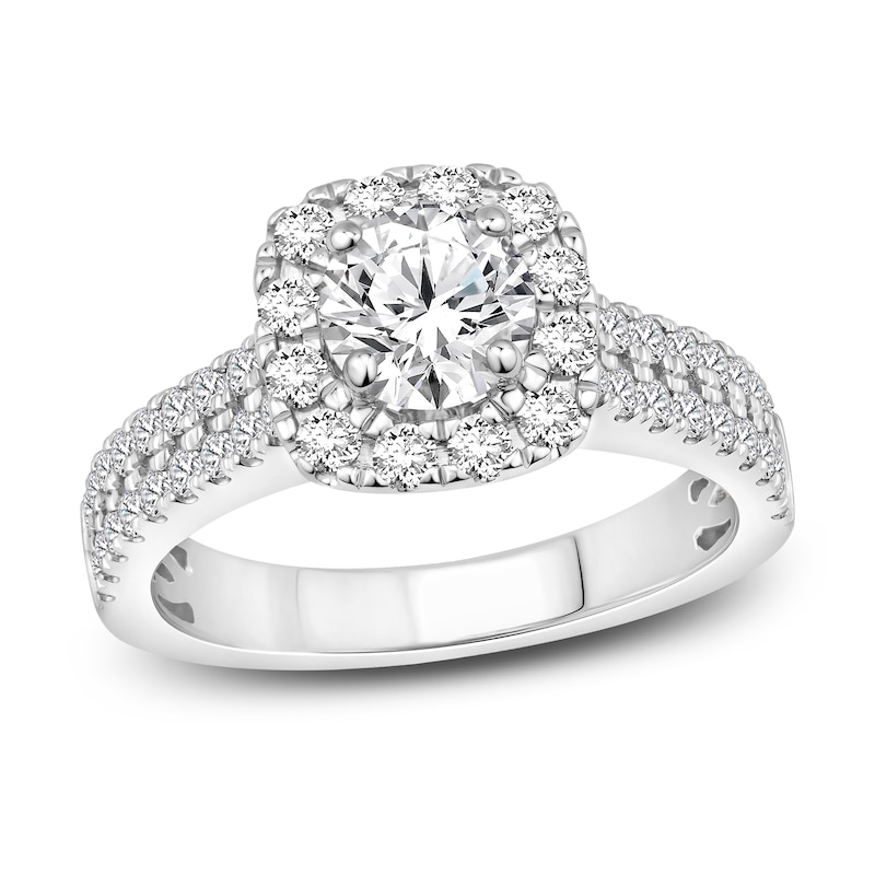 Diamond Engagement Ring 1-3/8 ct tw Round-cut White Gold Plated