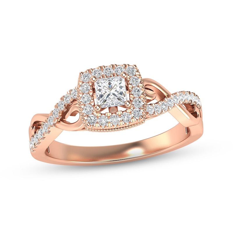 Diamond Engagement Ring 3/8 ct tw Princess & Round-cut Rose Gold Plated