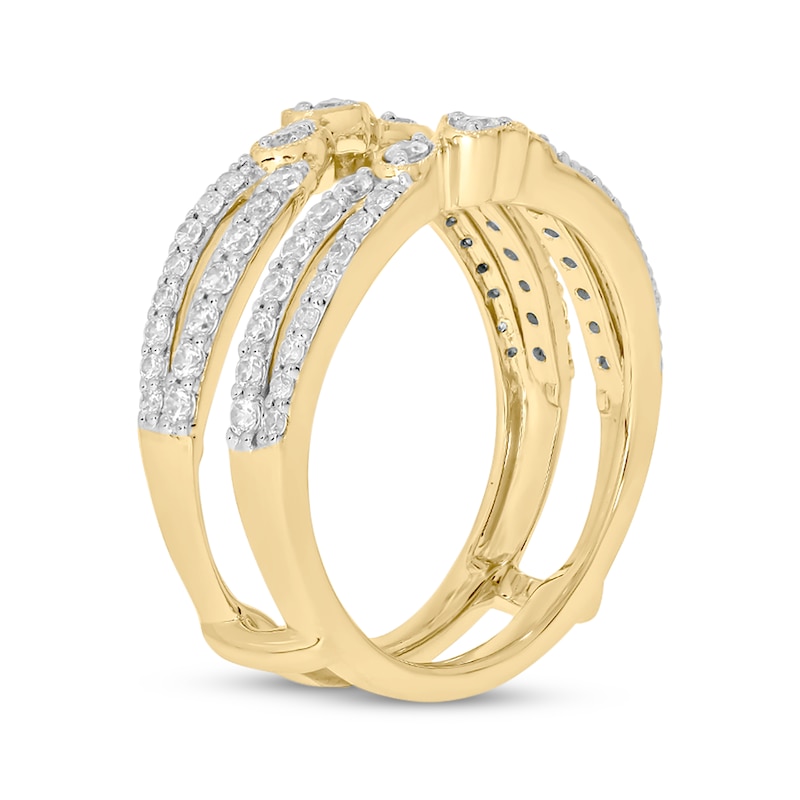 Vintage-Style Round-Cut Diamond Double-Row Enhancer Ring 3/4 ct tw Yellow Gold Plated