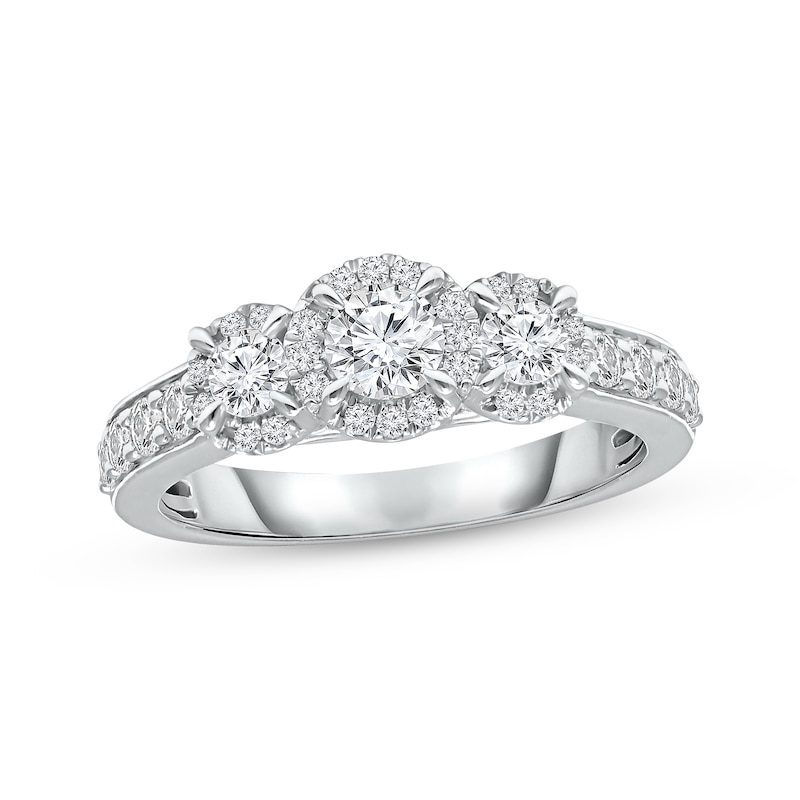 Diamond Three-Stone Engagement Ring 1 ct tw Round-cut White Gold Plated