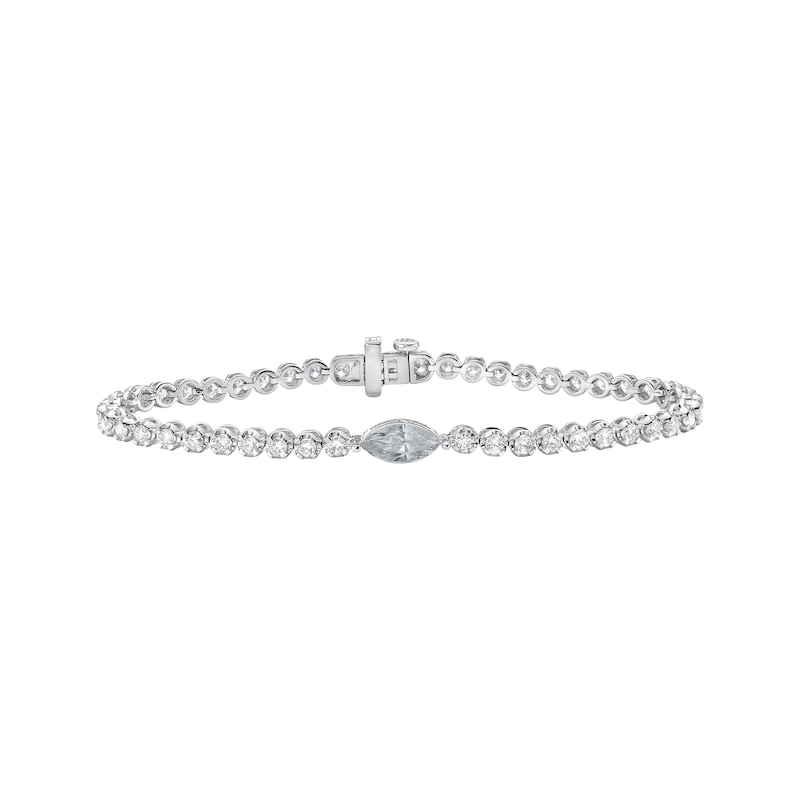 Marquise & Round-Cut Diamond Tennis Bracelet 3-1/5 ct tw White Gold Plated 7"