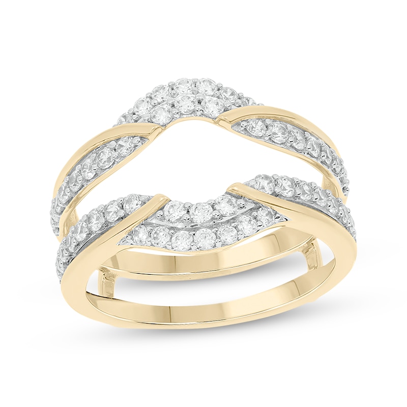 Round-Cut Diamond Double-Row Enhancer Ring 3/4 ct tw Yellow Gold Plated