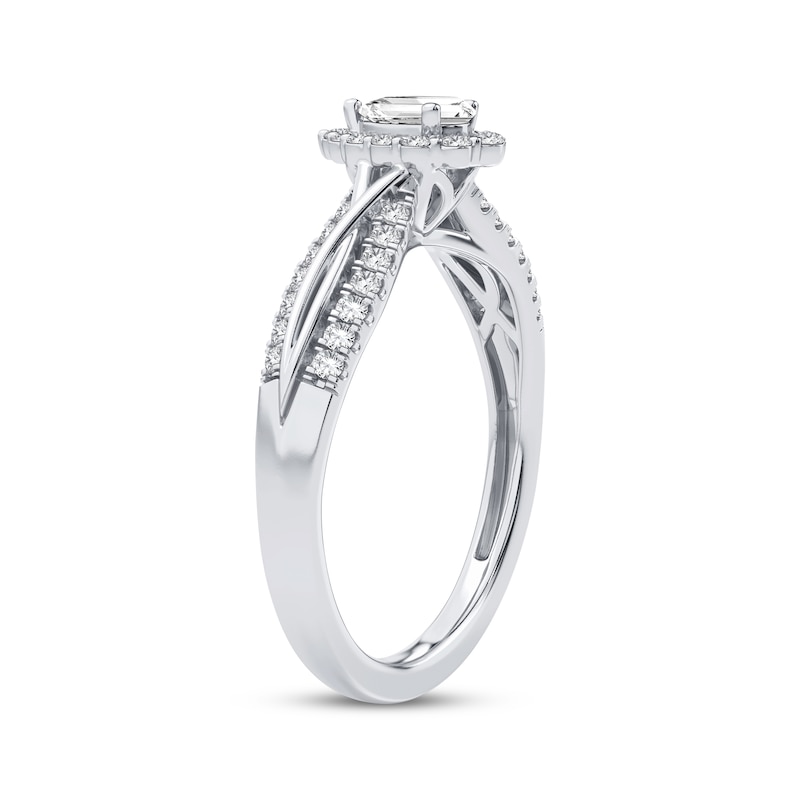 Pear-Shaped & Round-Cut Diamond Engagement Ring 3/8 ct tw White Gold Plated