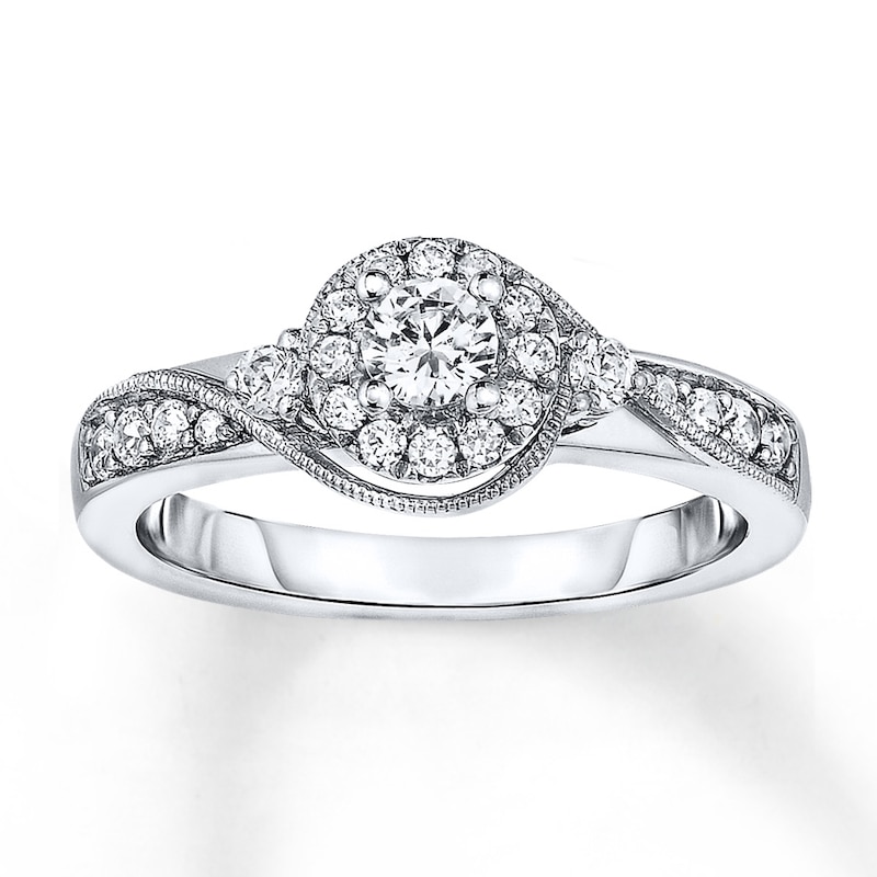 Diamond Ring 1/2 ct tw Round White Gold Plated