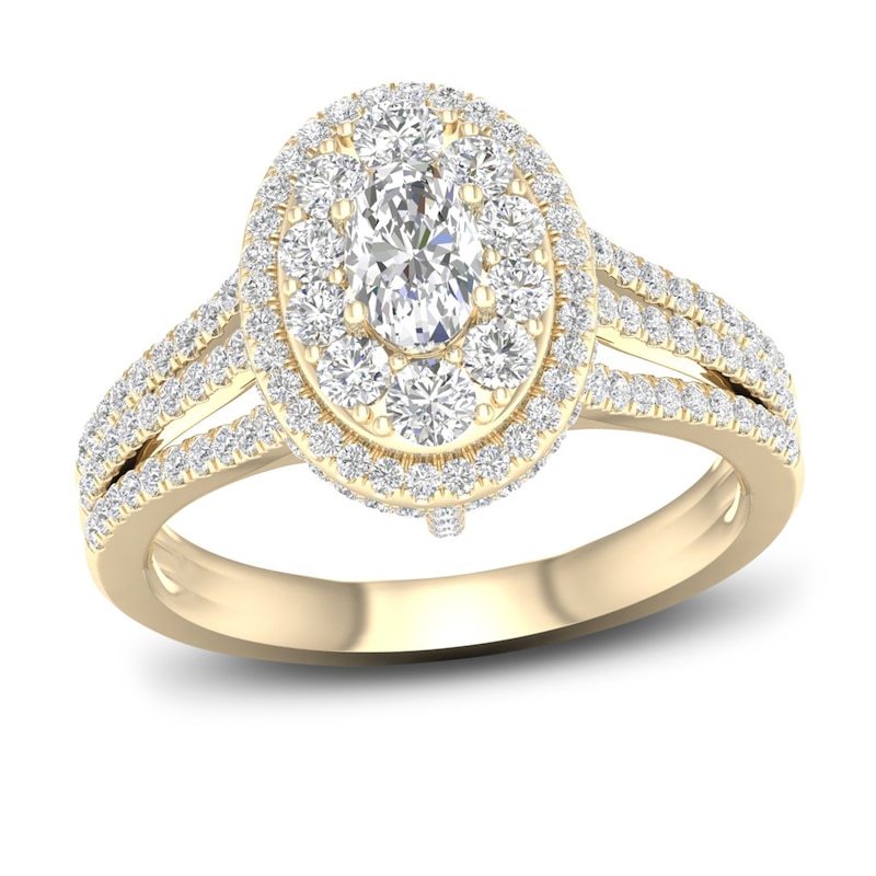 Multi-Diamond Engagement Ring 1-1/5 ct tw Oval & Round-cut Yellow Gold Plated