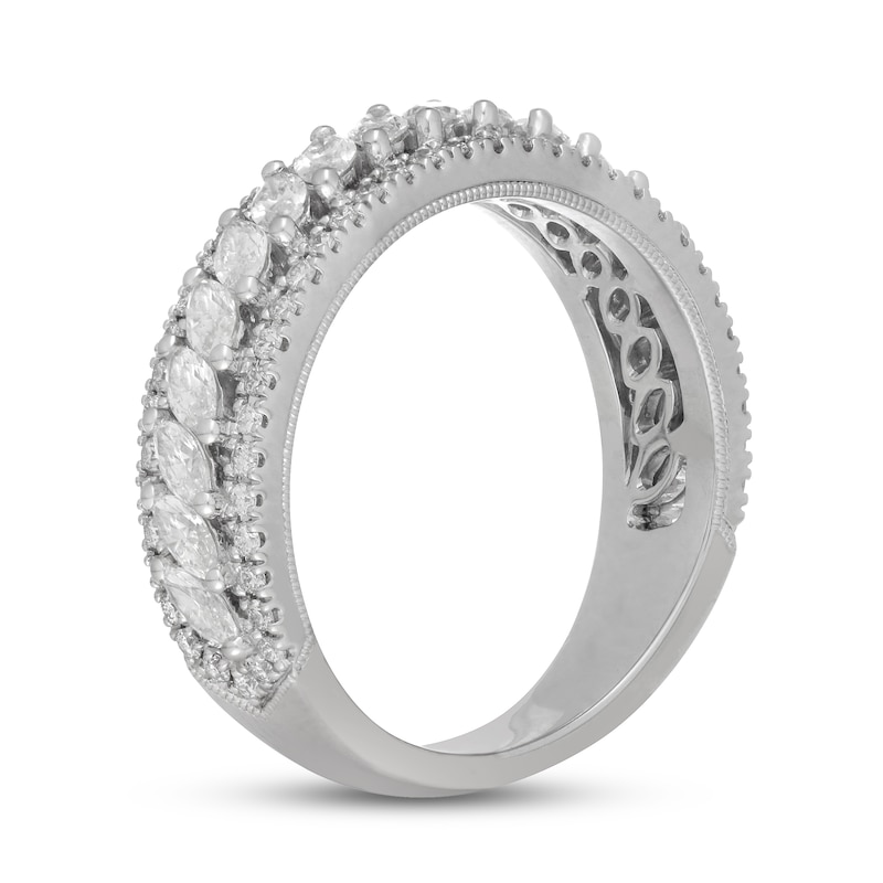 Neil Lane Premiere Diamond Anniversary Ring 1-1/4 ct tw Marquise/Round-Cut White Gold Plated