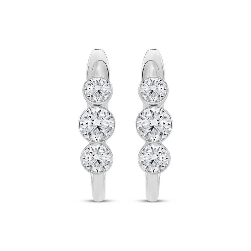 Lab-Created Diamonds by Three-Stone Hoop Earrings 3/4 ct tw White Gold Plated