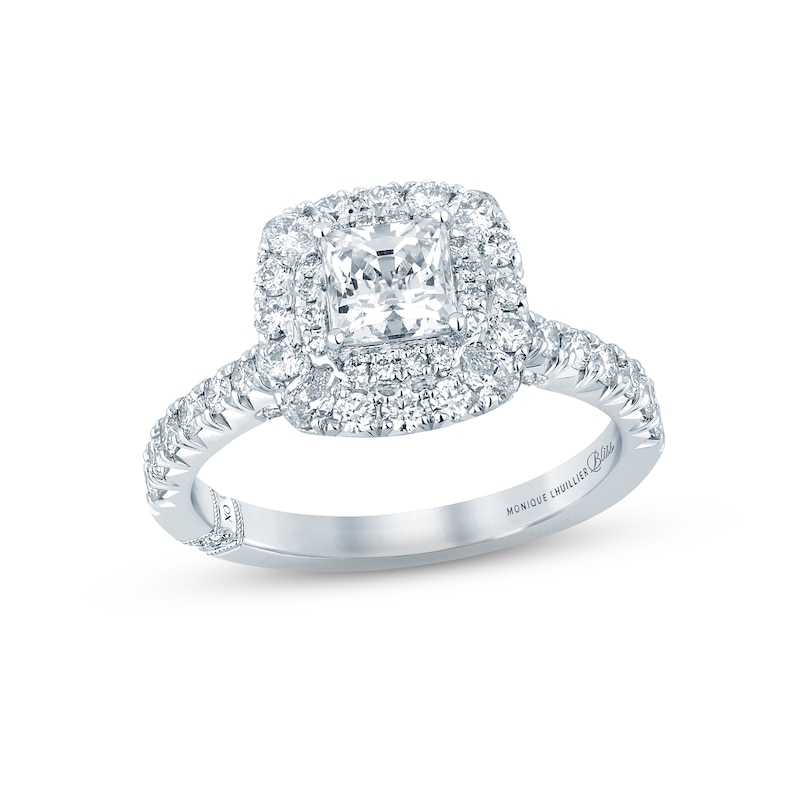 Monique Lhuillier Bliss Diamond Engagement Ring 1-5/8 ct tw Princess, Pear & Round-cut White Gold Plated