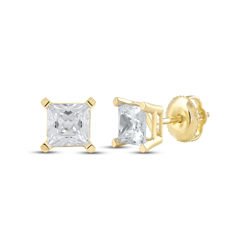 Lab-Created Diamonds by Princess-Cut Solitaire Stud Earrings 2 ct tw Yellow Gold Plated