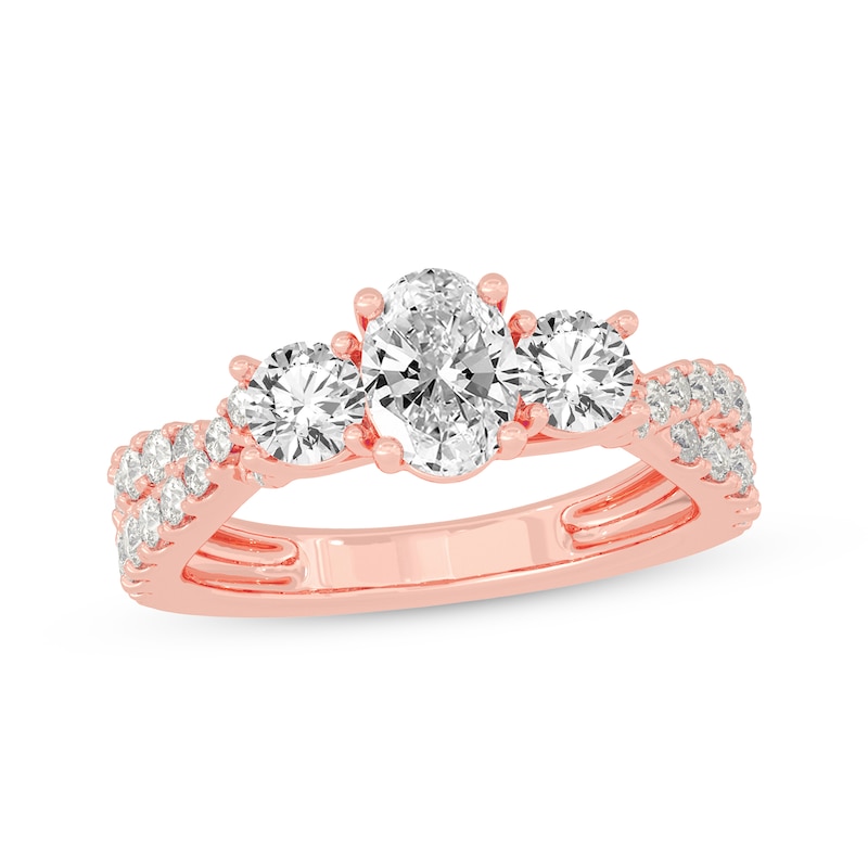 Oval & Round-Cut Three-Stone Diamond Engagement Ring 2 ct tw Rose Gold Plated