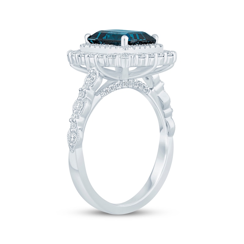 Emerald-Cut London Blue Topaz & Round-Cut Diamond Engagement Ring 7/8 ct tw White Gold Plated