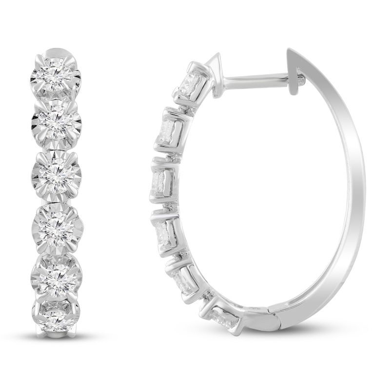 Diamond Hoop Earrings 1 ct tw White Gold Plated