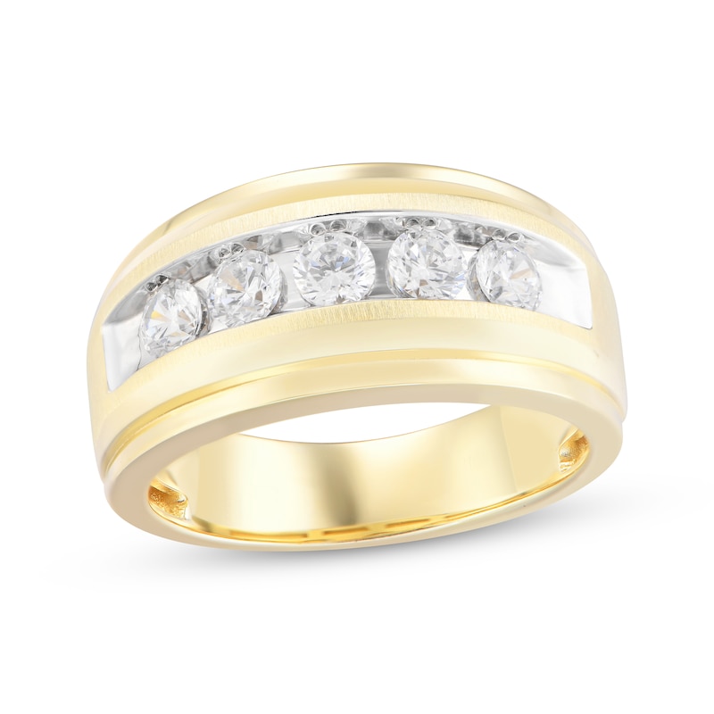 Men's Diamond Five-Stone Brushed Wedding Band 1 ct tw Yellow Gold Plated