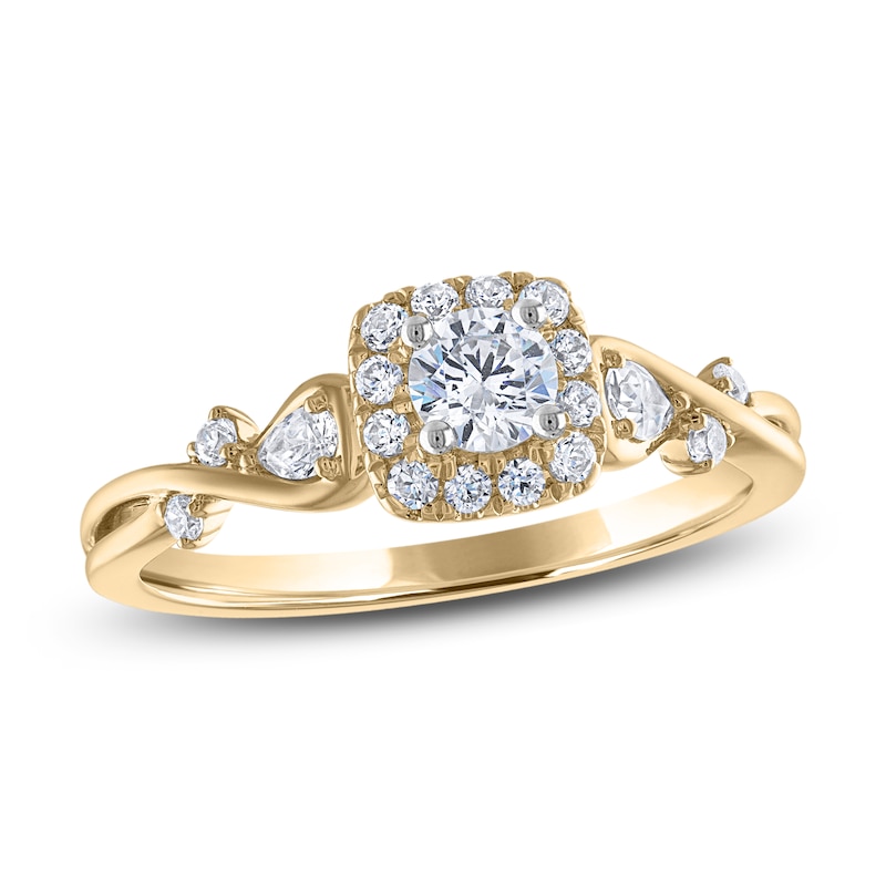 Diamond Engagement Ring 1/2 ct tw Round & Pear-Shaped Yellow Gold Plated