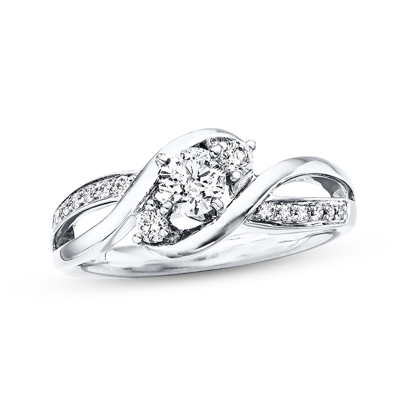Three-Stone Engagement Ring 3/8 ct tw Diamonds White Gold Plated