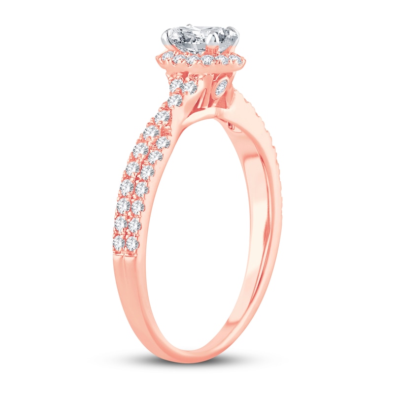 Diamond Engagement Ring 3/4 ct tw Oval & Round-cut Rose Gold Plated