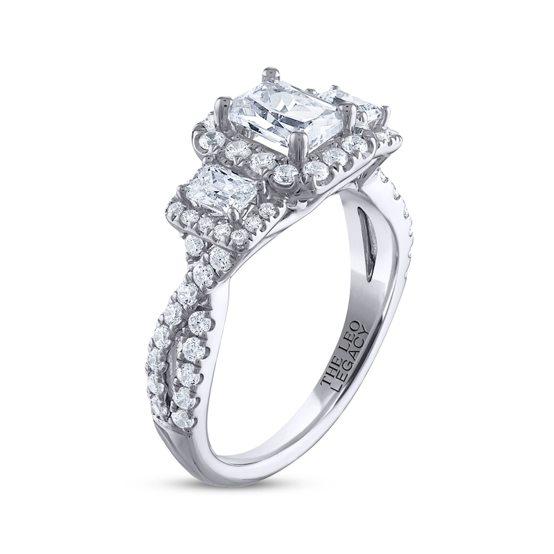 THE LEO Legacy Lab-Created Diamond Emerald-Cut Three-Stone Engagement Ring 1-7/8 ct tw White Gold Plated