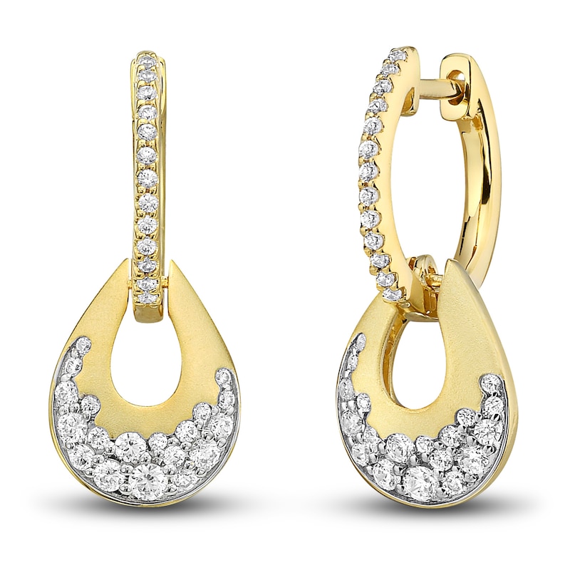 Diamond Pear Hoop Dangle Earrings 3/4 ct tw Round-cut Yellow Gold Plated