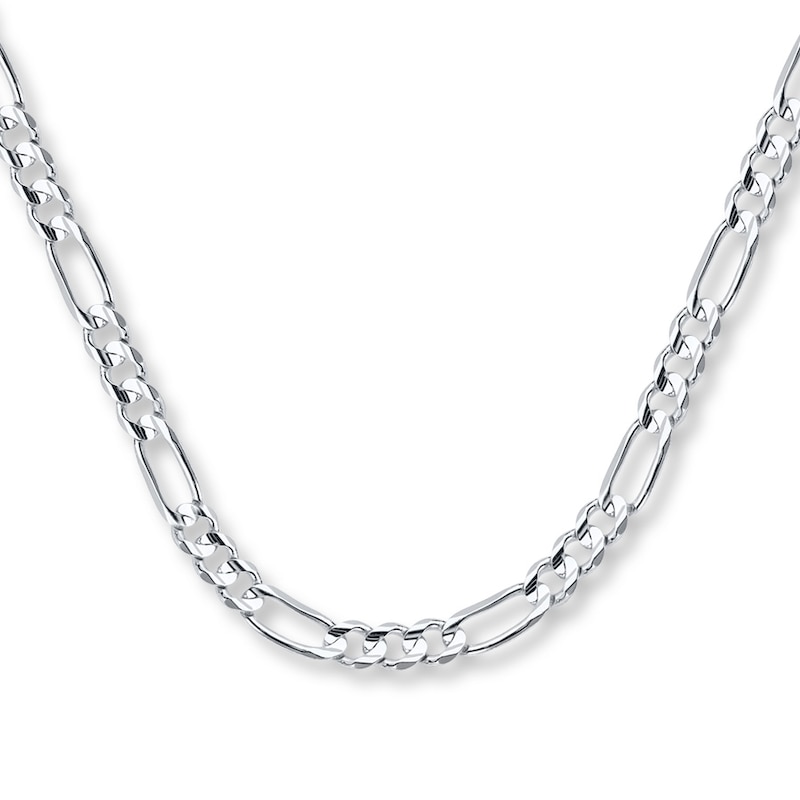 Solid Figaro Chain Necklace White Gold Plated 22"