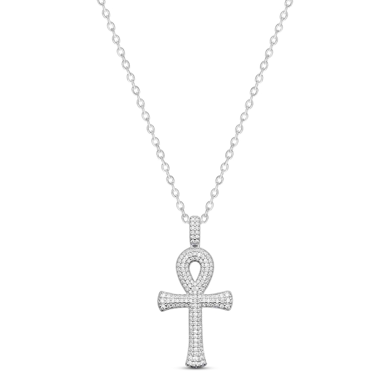 Diamond Ankh Necklace 1/2 ct tw Round-cut White Gold Plated 18"