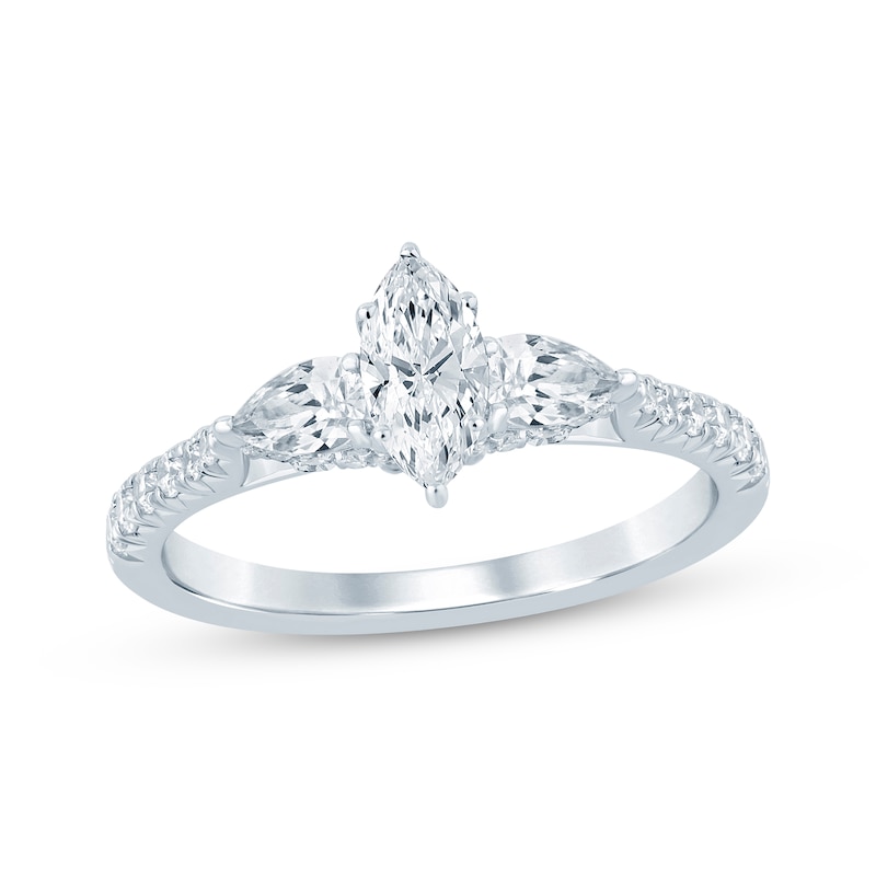 Marquise-Cut, Pear-Shaped & Round-Cut Diamond Engagement Ring 1-1/5 ct tw White Gold Plated