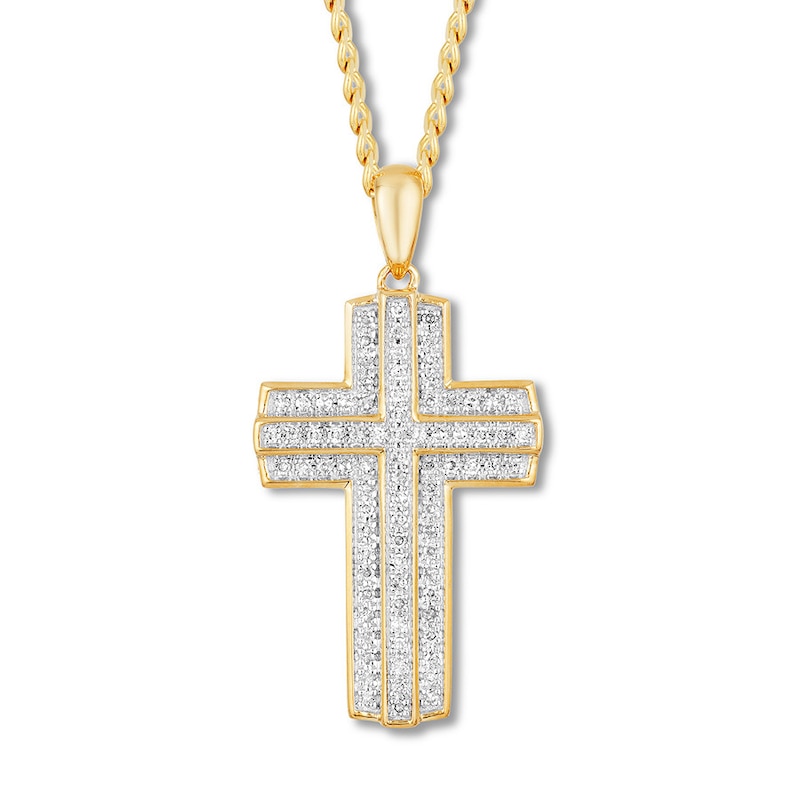 Diamond Cross Necklace 1/3 ct tw Yellow Gold Plated 22"