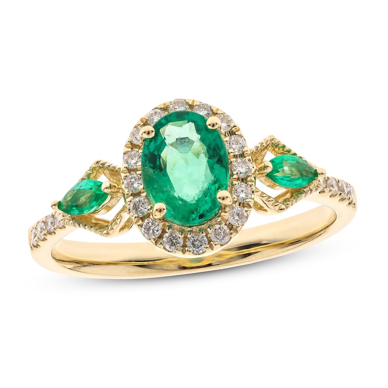 Emerald Ring 1/6 ct tw Diamonds Yellow Gold Plated