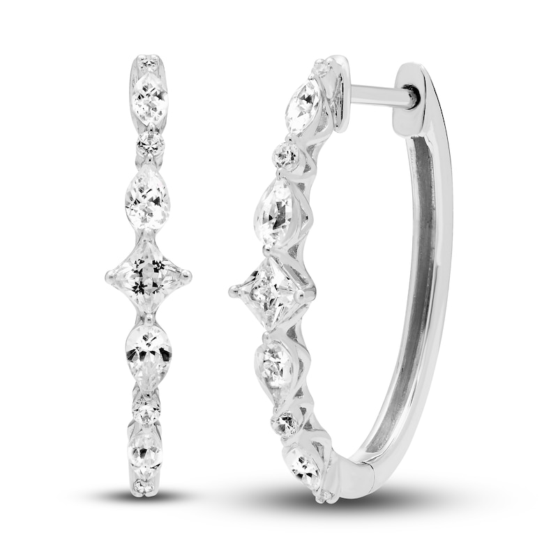 Diamond Hoop Earrings 5/8 ct tw Round, Pear, Marquise & Princess White Gold Plated