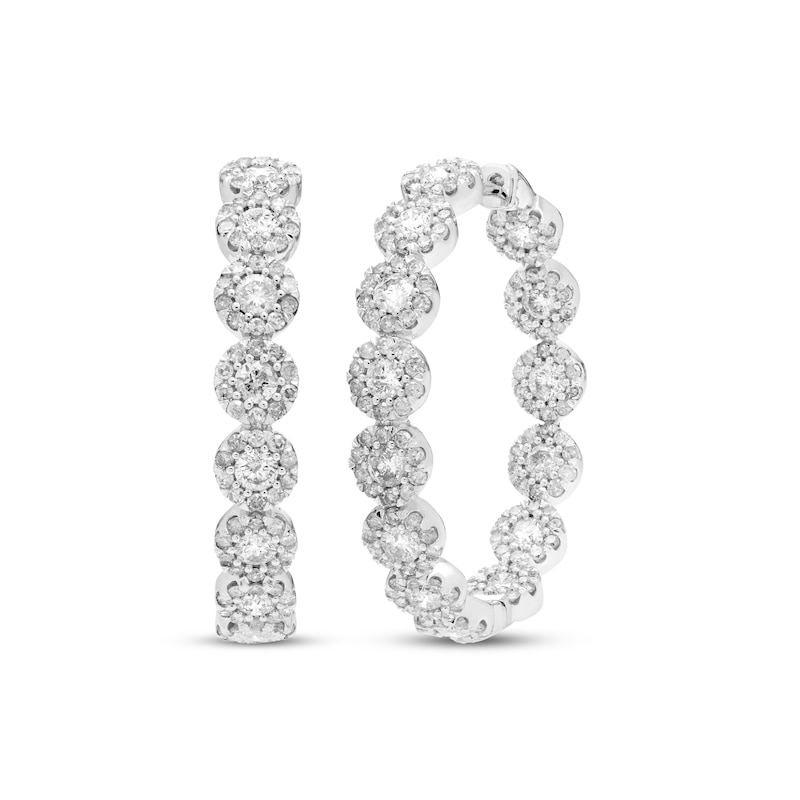 Diamond Scalloped Halo Inside-Out Hoop Earrings 3 ct tw White Gold Plated