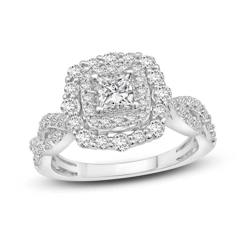 Diamond Engagement Ring 1-1/3 ct tw Princess & Round White Gold Plated
