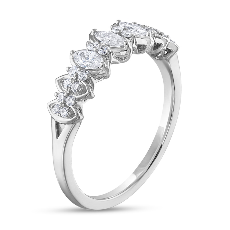 Diamond Anniversary Ring 3/8 ct tw Round/Marquise White Gold Plated