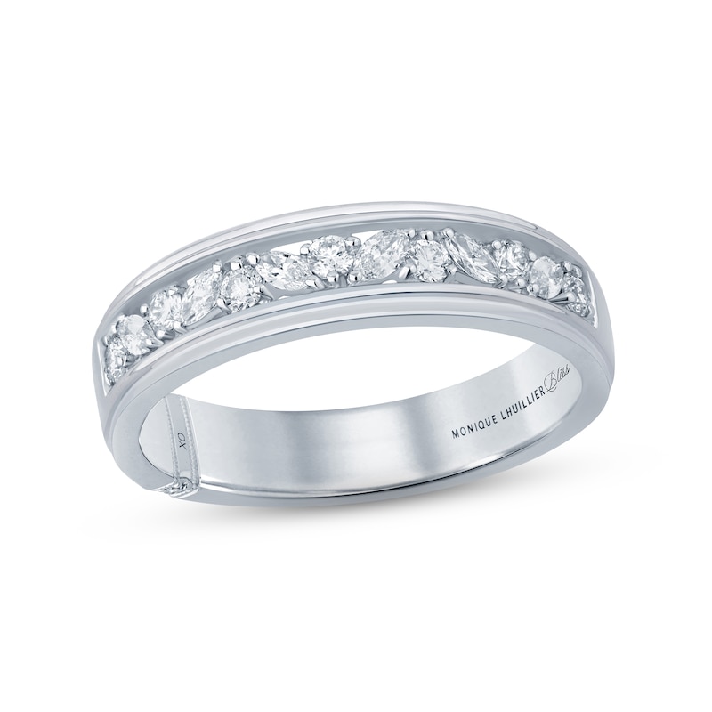 Monique Lhuillier Bliss Men's Diamond Wedding Band 1/2 ct tw Marquise & Round-cut White Gold Plated