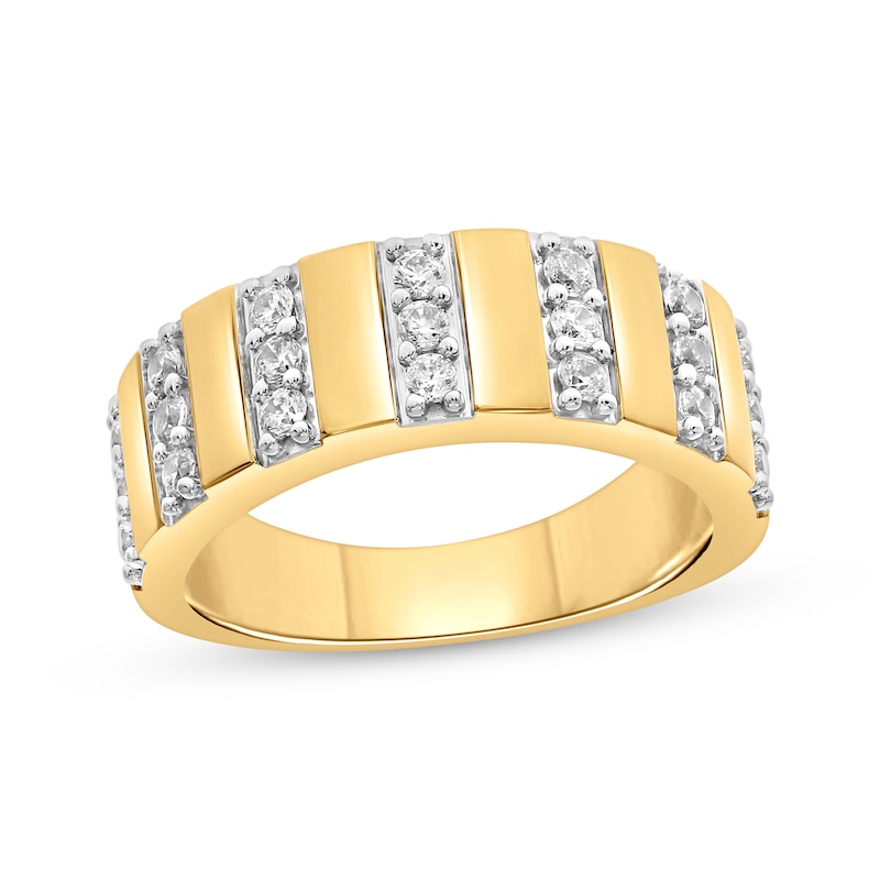 Men’s Diamond Stripe Wedding Band 3/4 ct tw Yellow Gold Plated