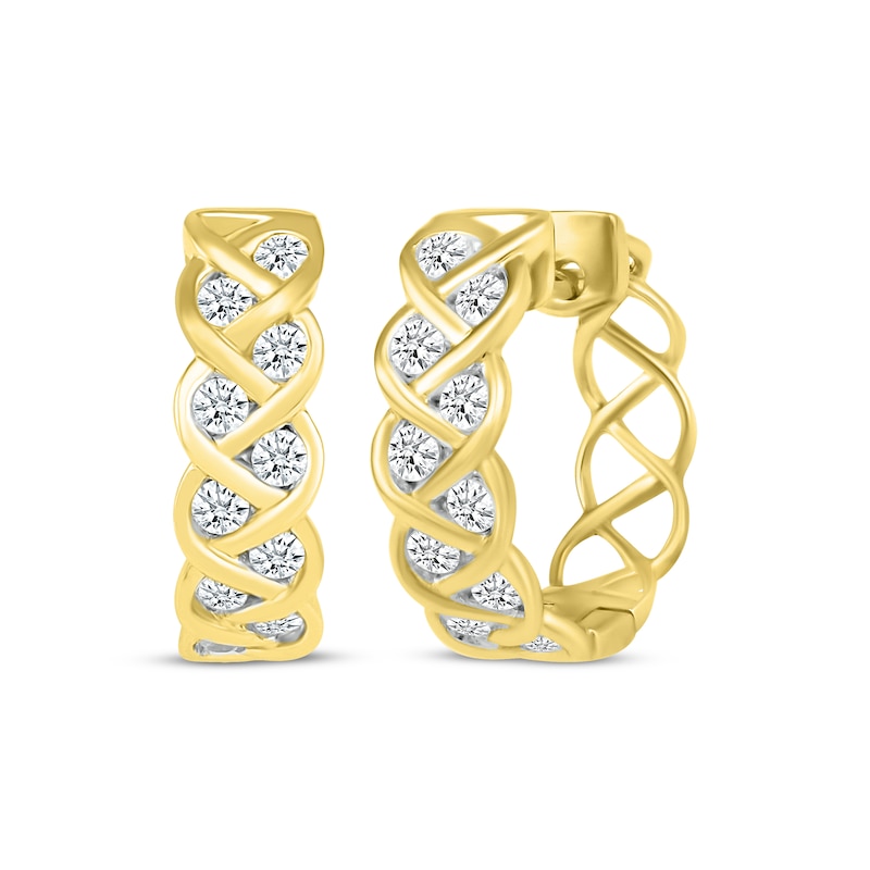 Diamond Braided Hoop Earrings 1/2 ct tw Yellow Gold Plated
