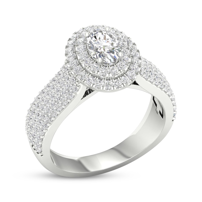 Oval & Round-Cut Diamond Engagement Ring 1-1/4 ct tw White Gold Plated